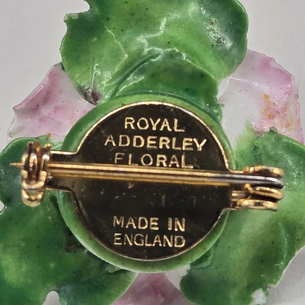 Vintage Royal Adderley Women's Brooch England China Pink Rose Floral Pin